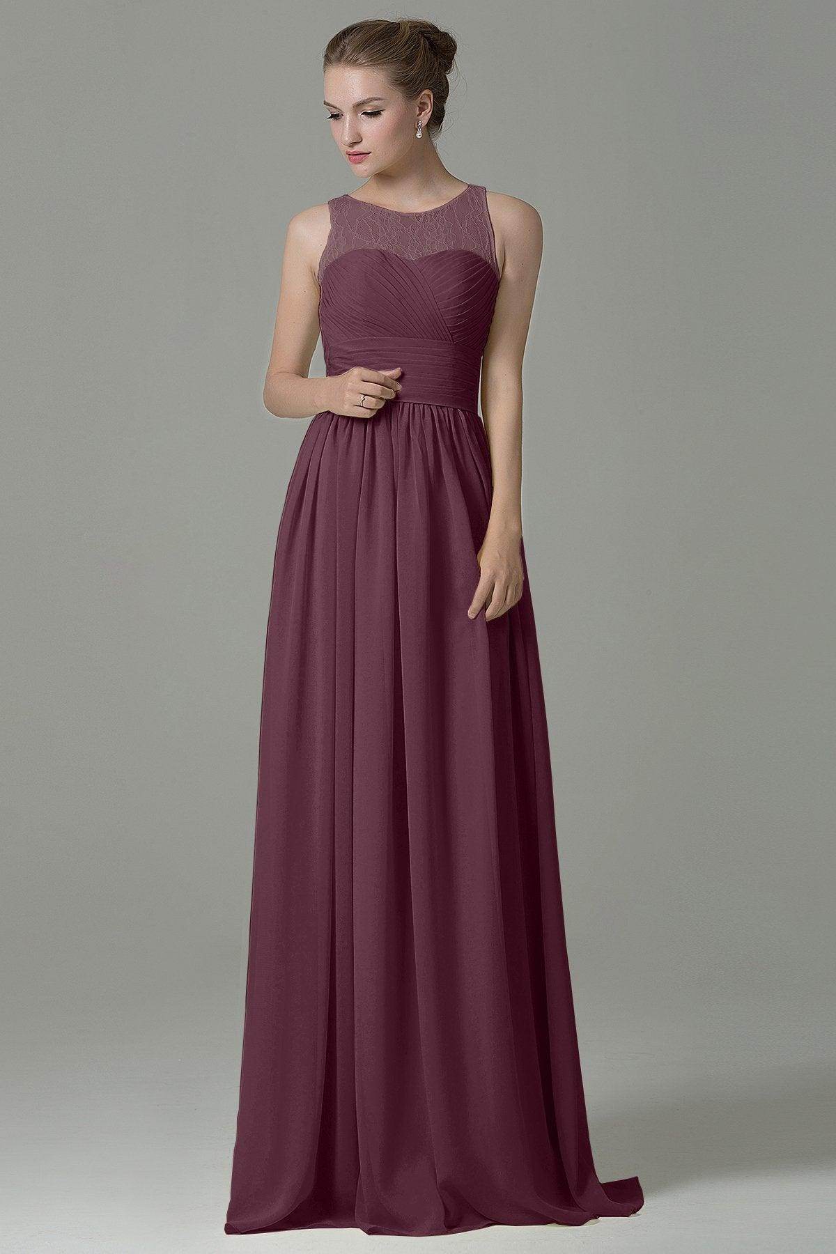 Sheath Floor Length Lace/Chiffon Bridesmaid Dress COZK16005 - COCOMELODY